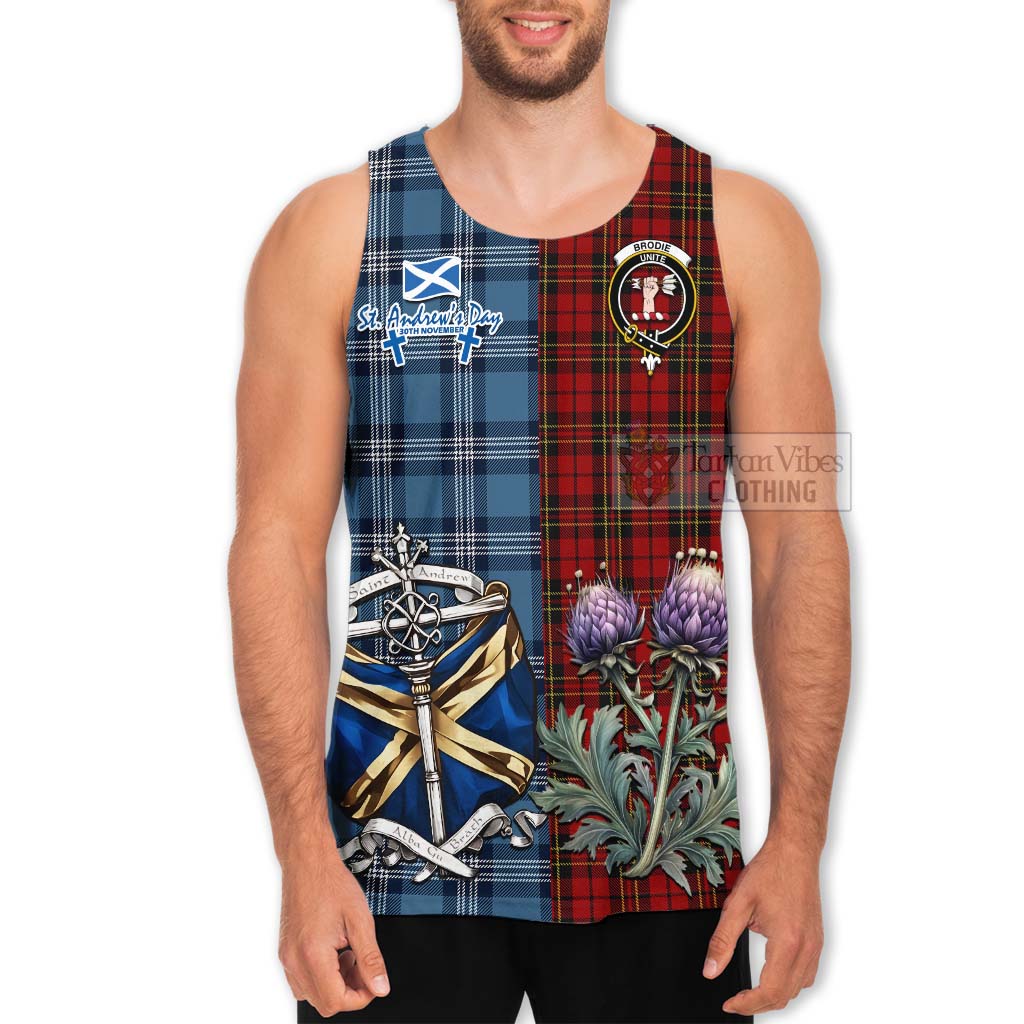 Tartan Vibes Clothing Brodie Tartan Men's Tank Top Happy St. Andrew's Day Half Tartan Style