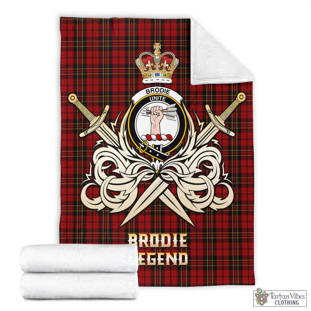 Tartan Vibes Clothing Brodie Tartan Blanket with Clan Crest and the Golden Sword of Courageous Legacy