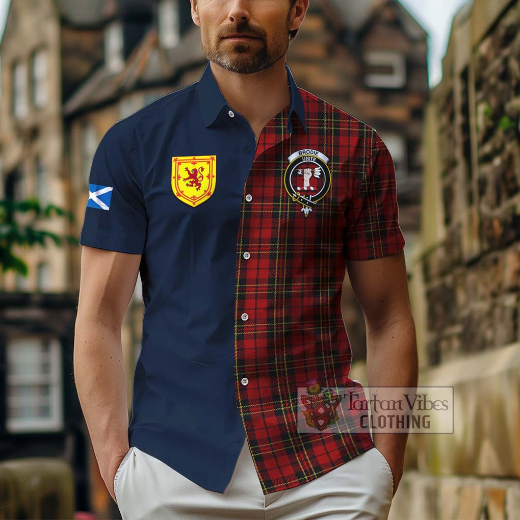 Tartan Vibes Clothing Brodie Tartan Short Sleeve Button Shirt with Scottish Lion Royal Arm Half Style