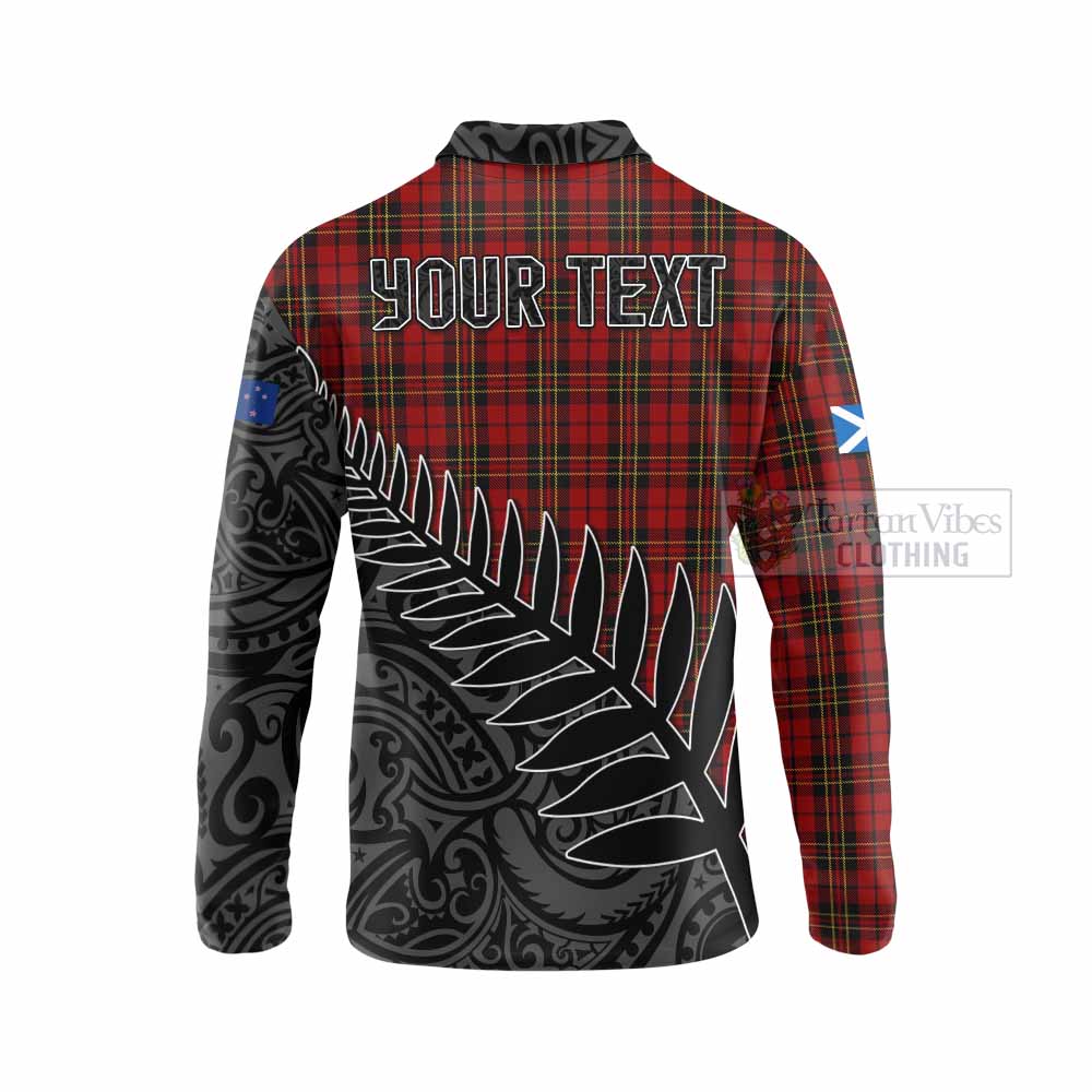 Tartan Vibes Clothing Brodie Crest Tartan Long Sleeve Polo Shirt with New Zealand Silver Fern Half Style