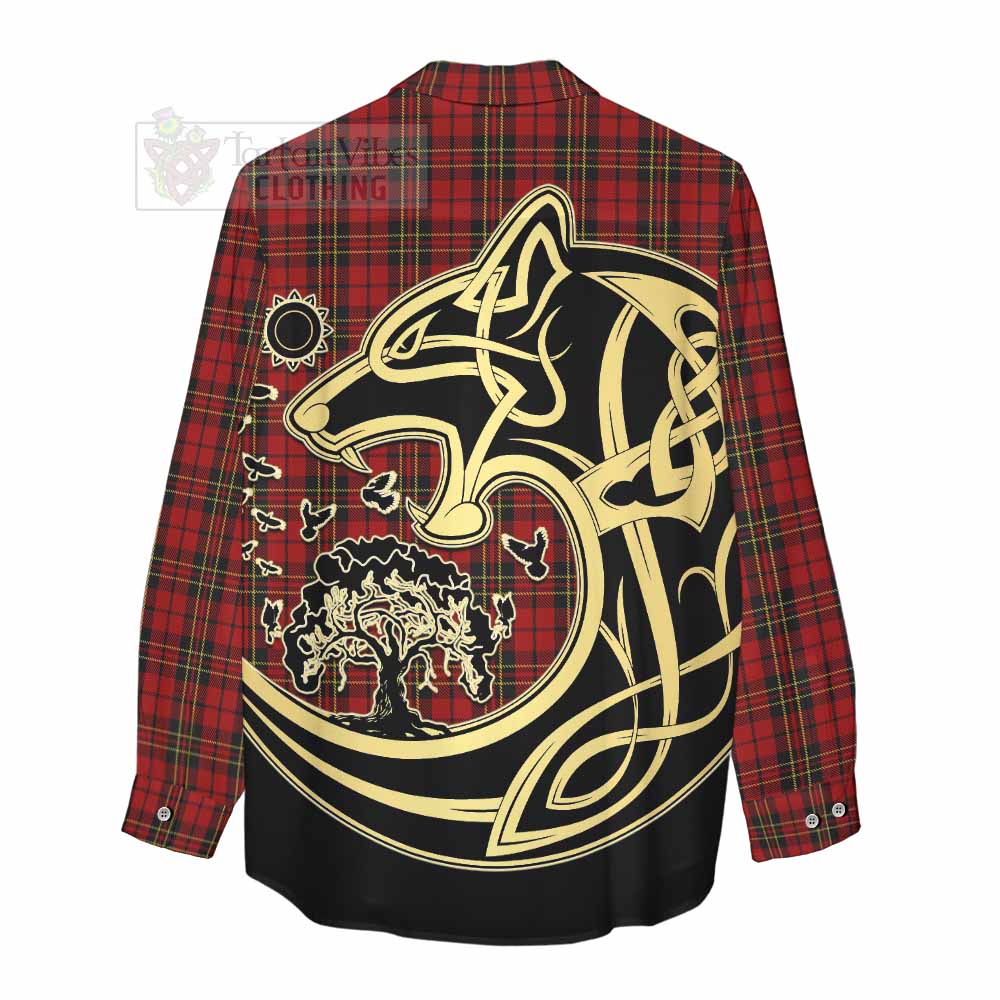 Tartan Vibes Clothing Brodie Tartan Women's Casual Shirt with Family Crest Celtic Wolf Style