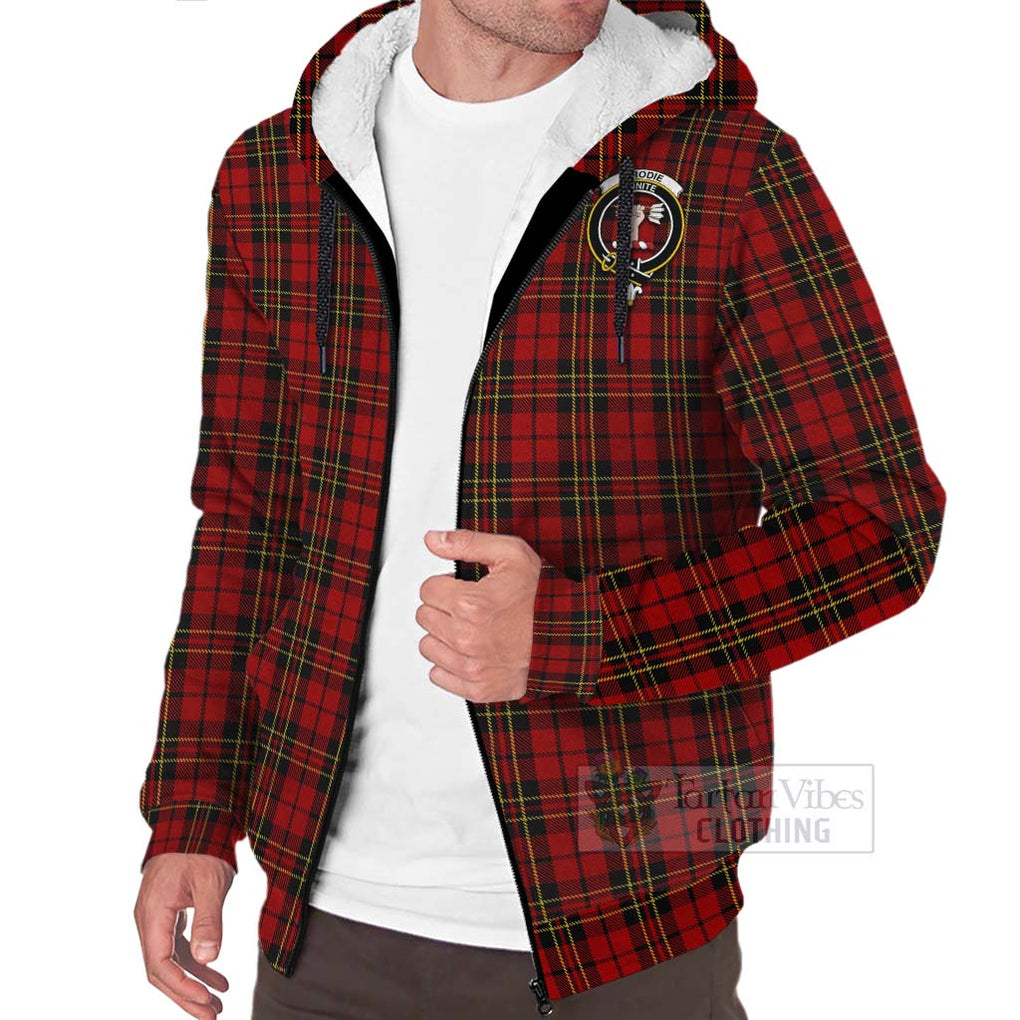 Tartan Vibes Clothing Brodie Tartan Sherpa Hoodie with Family Crest Celtic Skull Style