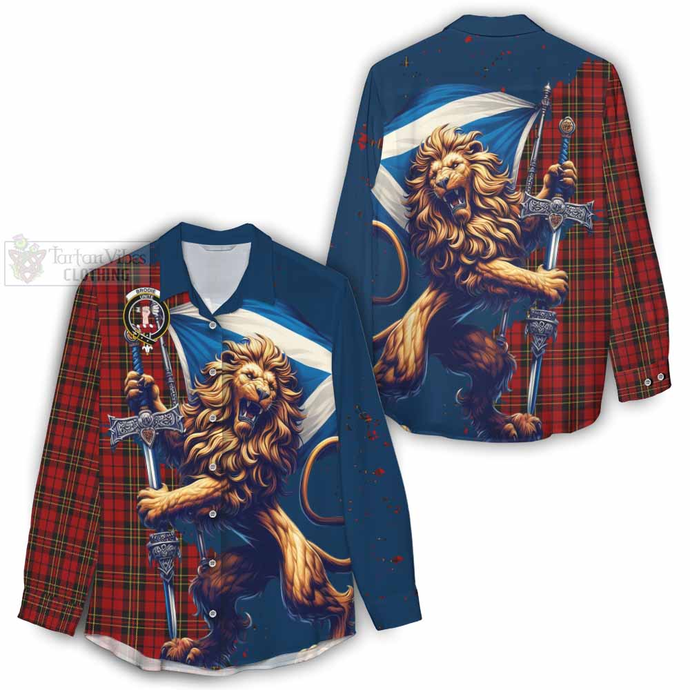 Tartan Vibes Clothing Brodie Tartan Family Crest Women's Casual Shirt with Scottish Majestic Lion