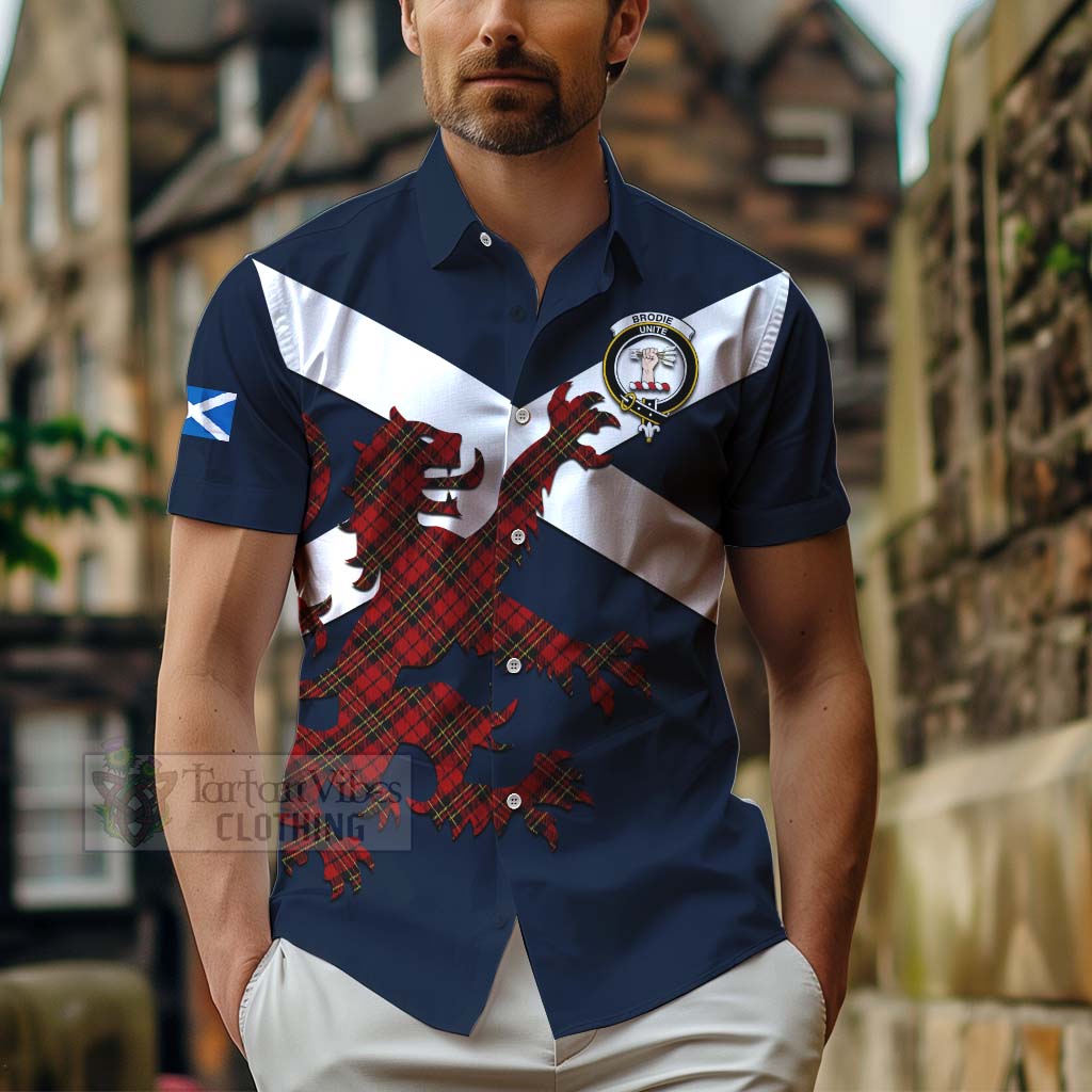 Tartan Vibes Clothing Brodie Tartan Lion Rampant Short Sleeve Button Shirt – Proudly Display Your Heritage with Alba Gu Brath and Clan Name