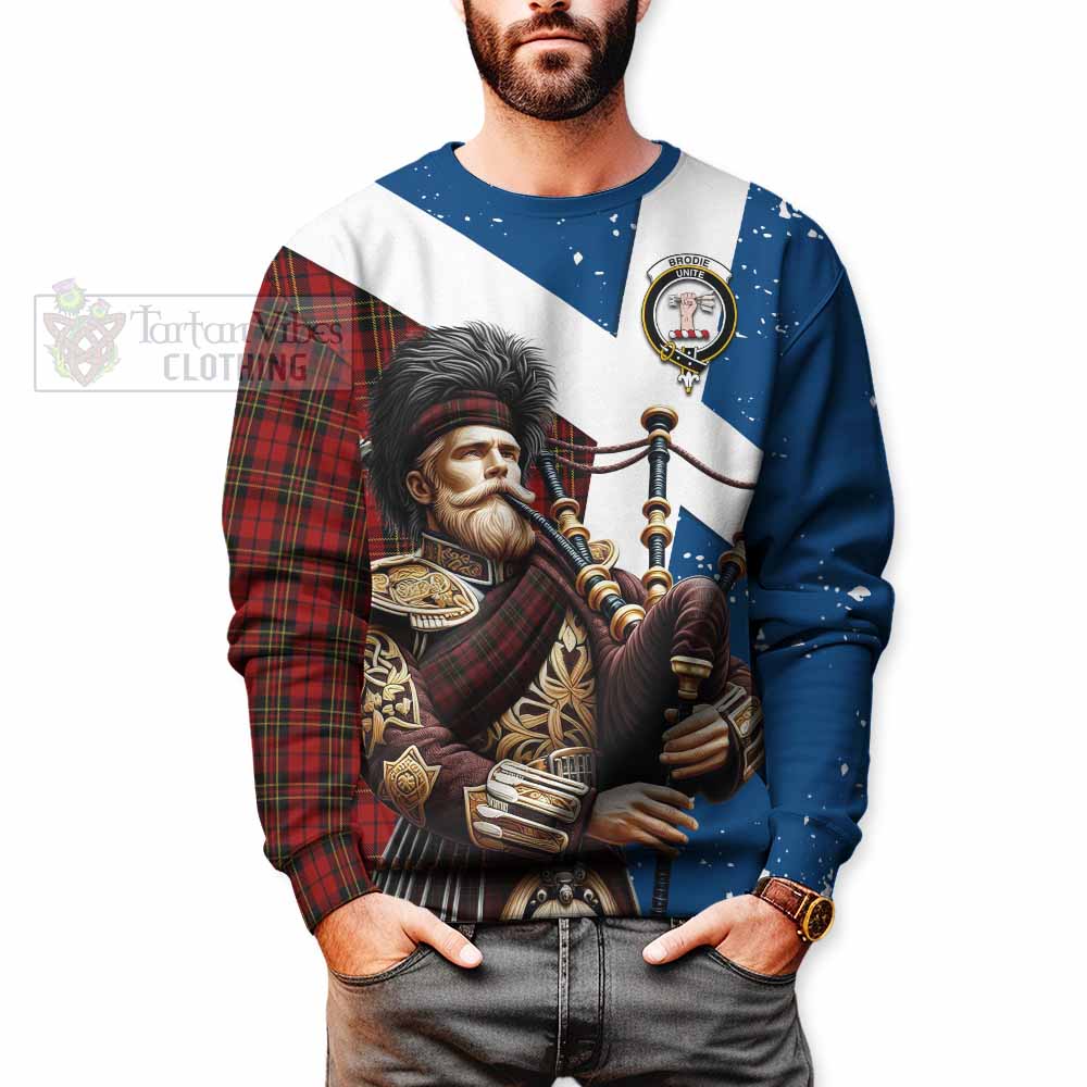 Tartan Vibes Clothing Brodie Tartan Sweatshirt with Family Crest Scottish Bagpiper Vibes