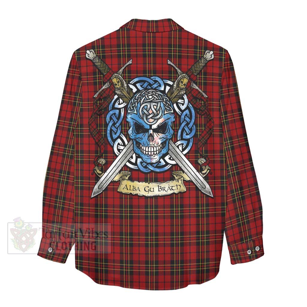 Tartan Vibes Clothing Brodie Tartan Women's Casual Shirt with Family Crest Celtic Skull Style