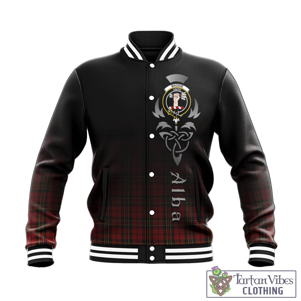 Tartan Vibes Clothing Brodie Tartan Baseball Jacket Featuring Alba Gu Brath Family Crest Celtic Inspired