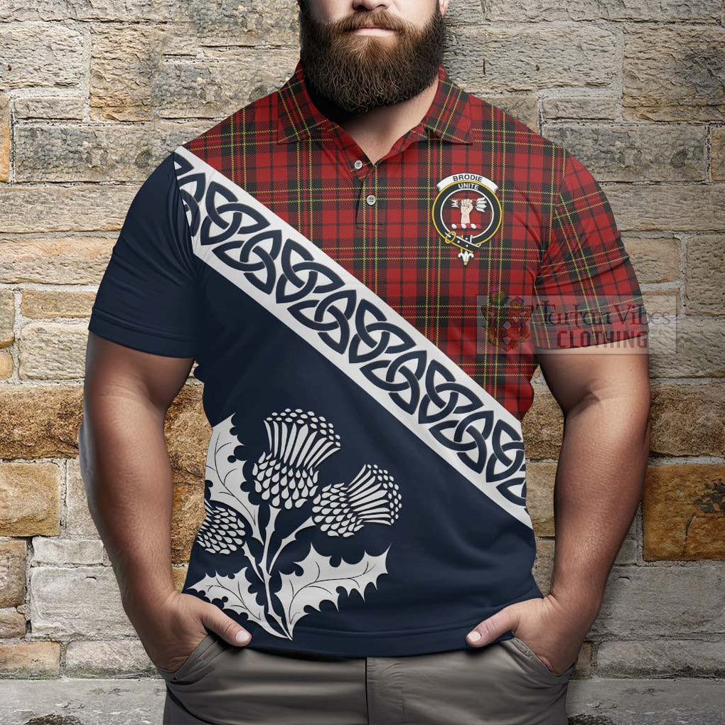 Brodie Tartan Polo Shirt Featuring Thistle and Scotland Map