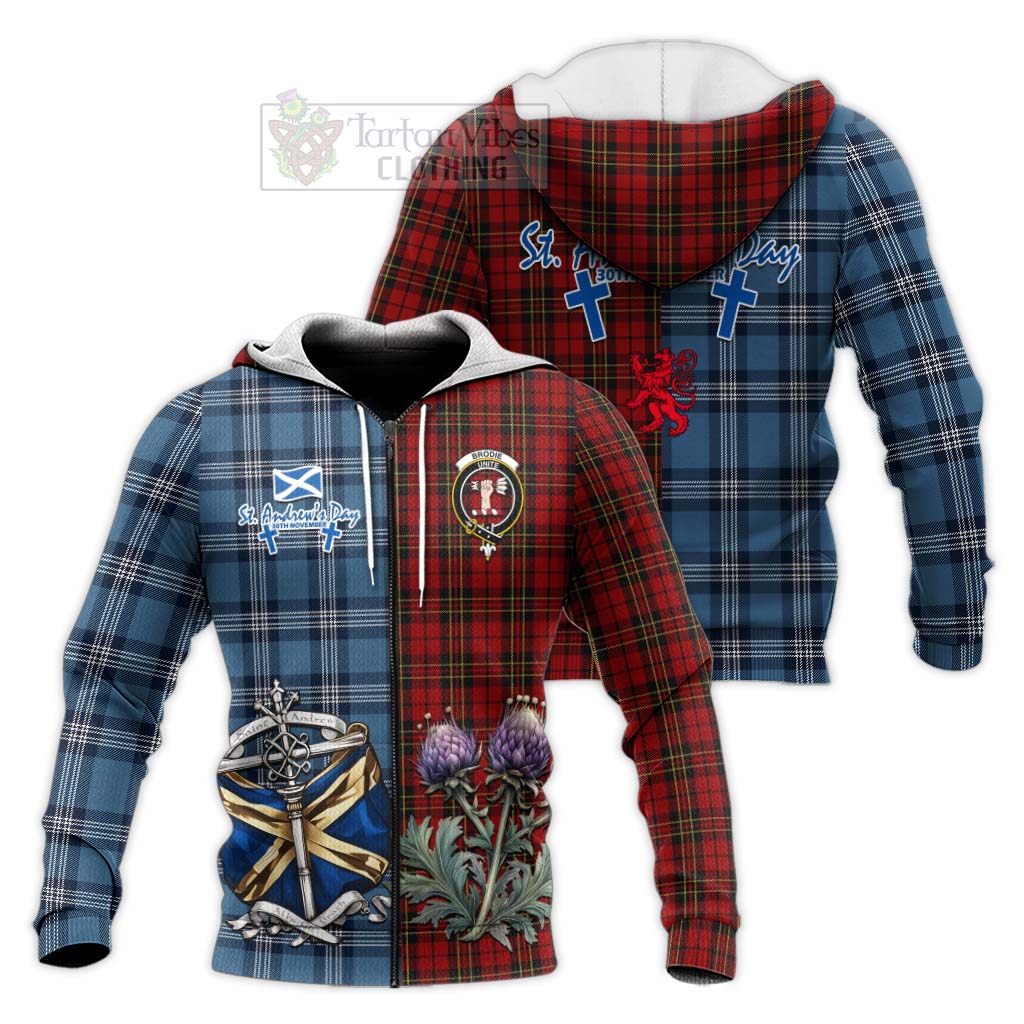 Tartan Vibes Clothing Brodie Tartan Knitted Hoodie Happy St. Andrew's Day Half Tartan Style