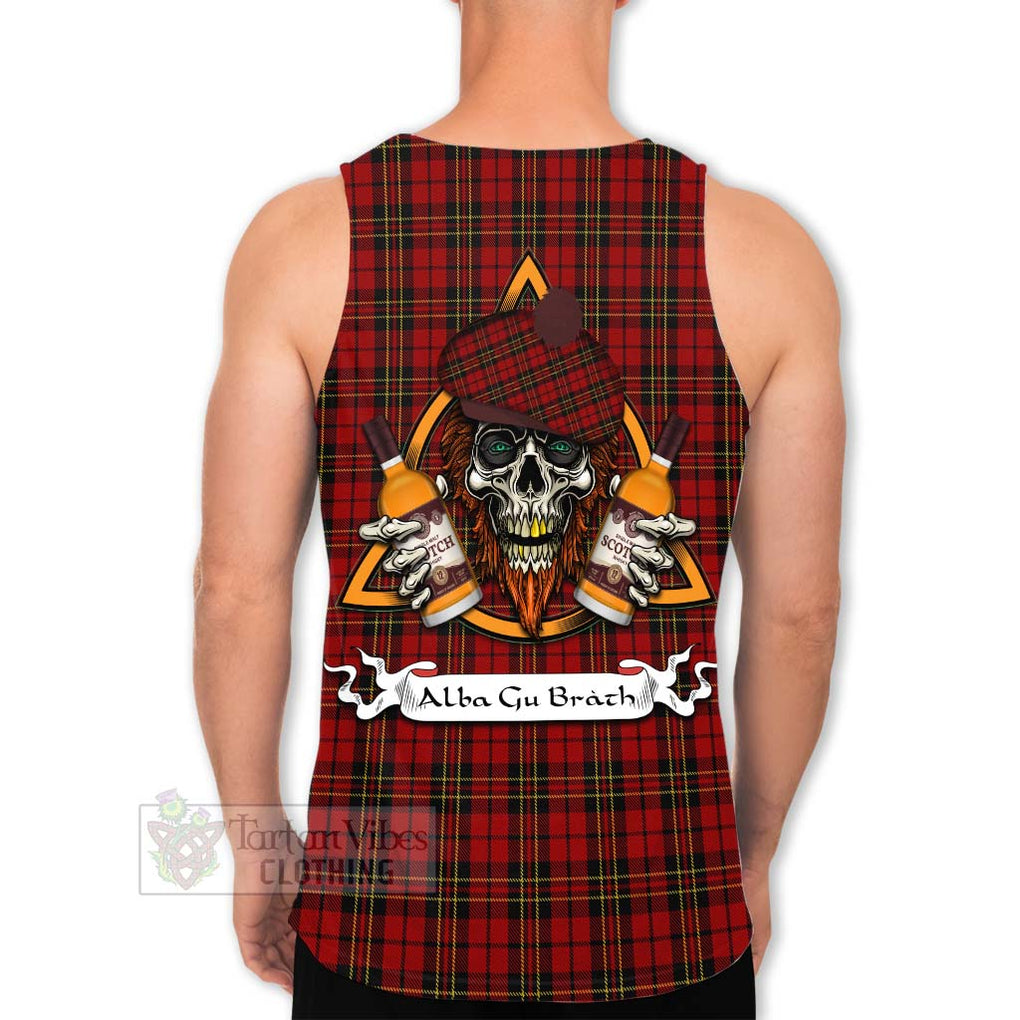 Tartan Vibes Clothing Brodie Tartan Men's Tank Top with Family Crest and Bearded Skull Holding Bottles of Whiskey