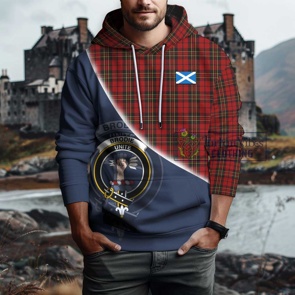 Brodie Tartan Hoodie with Personalised National Flag and Family Crest Half Style - Tartanvibesclothing Shop