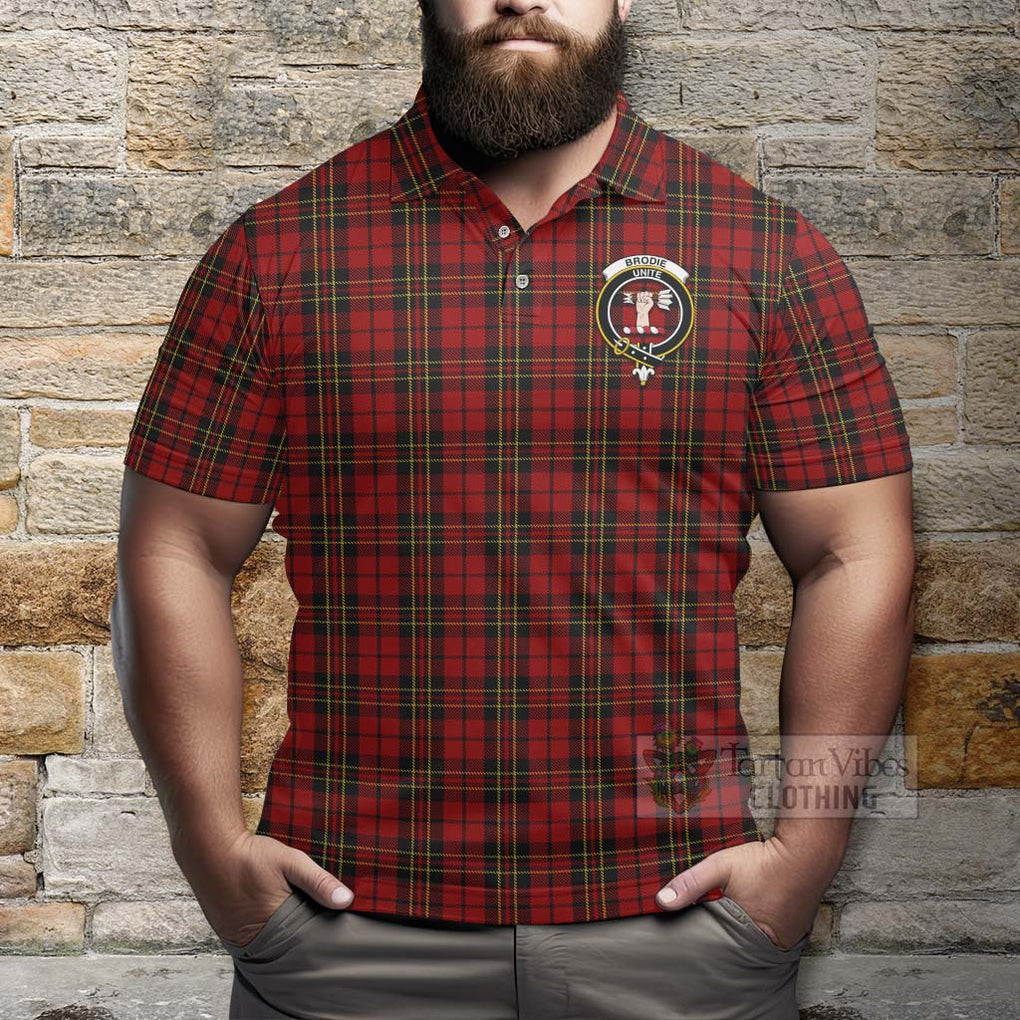 Tartan Vibes Clothing Brodie Tartan Polo Shirt with Family Crest and Bearded Skull Holding Bottles of Whiskey