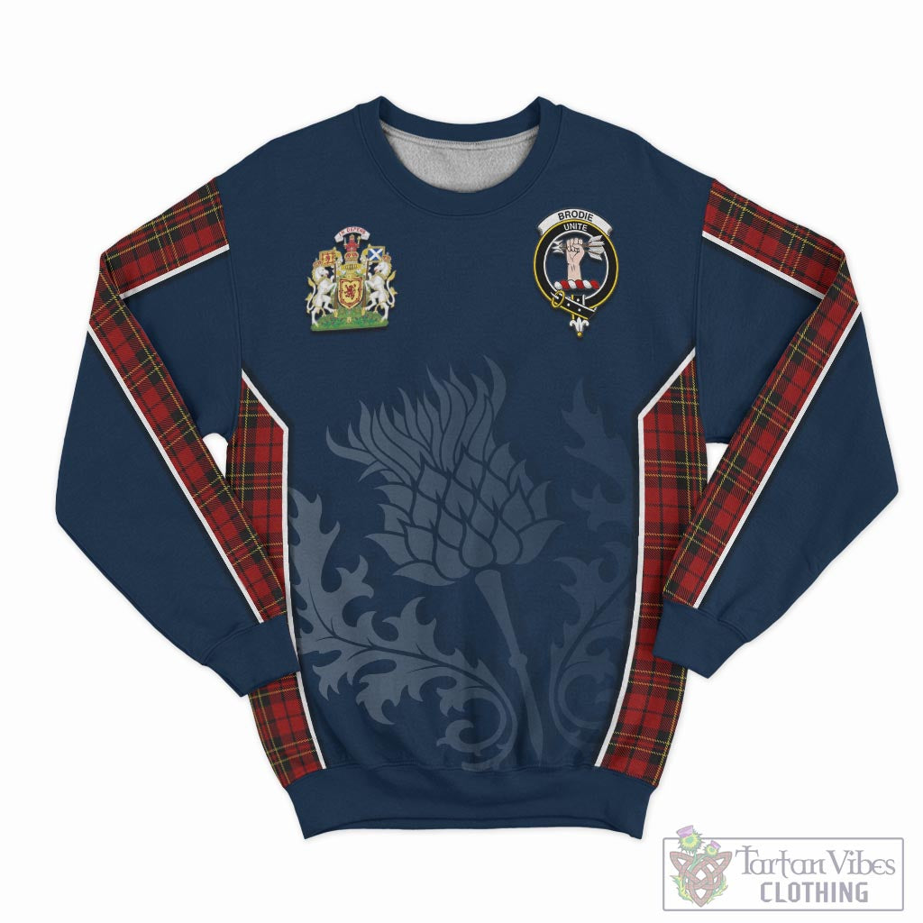 Tartan Vibes Clothing Brodie Tartan Sweatshirt with Family Crest and Scottish Thistle Vibes Sport Style