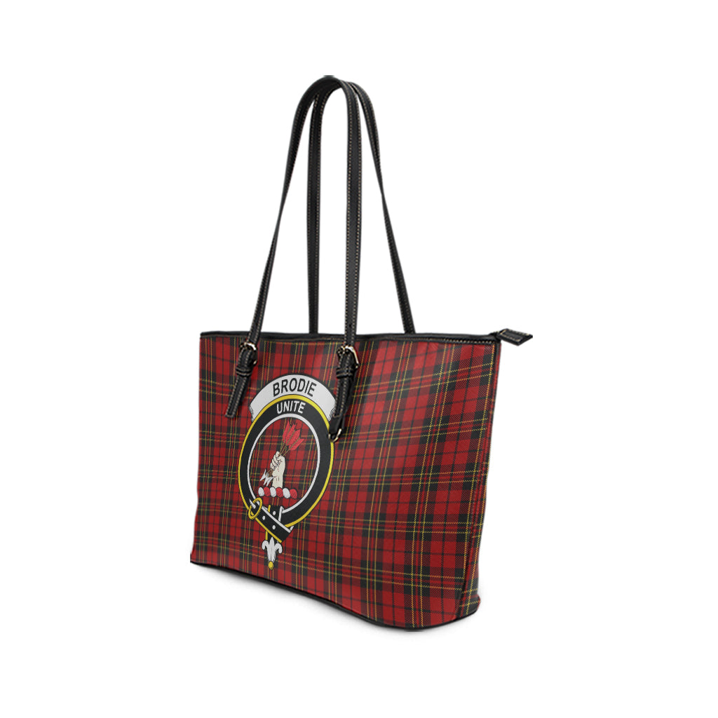 Brodie Tartan Leather Tote Bag with Family Crest - Tartanvibesclothing