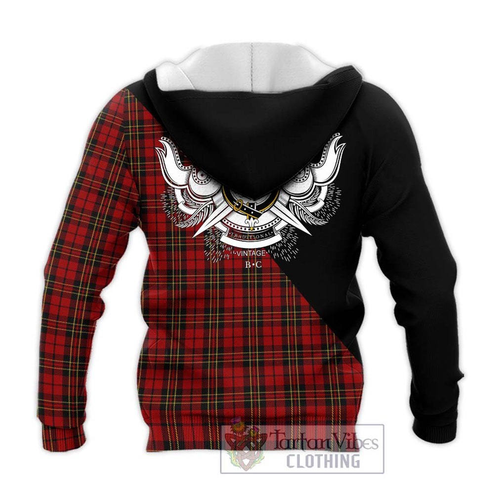 Brodie Tartan Knitted Hoodie with Family Crest and Military Logo Style - Tartanvibesclothing Shop