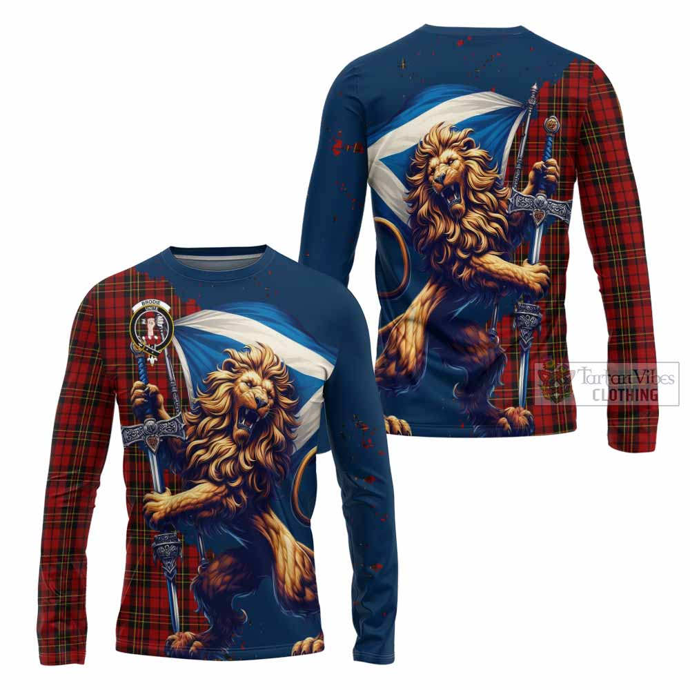 Tartan Vibes Clothing Brodie Tartan Family Crest Long Sleeve T-Shirt with Scottish Majestic Lion