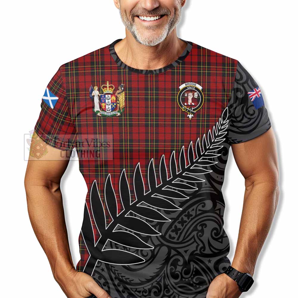 Tartan Vibes Clothing Brodie Crest Tartan T-Shirt with New Zealand Silver Fern Half Style