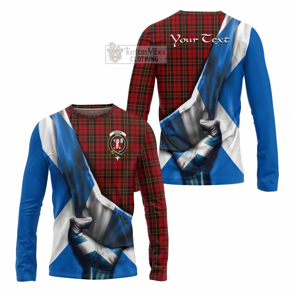 Tartan Vibes Clothing Brodie Tartan Long Sleeve T-Shirt with Family Crest Scotland Patriotic Style