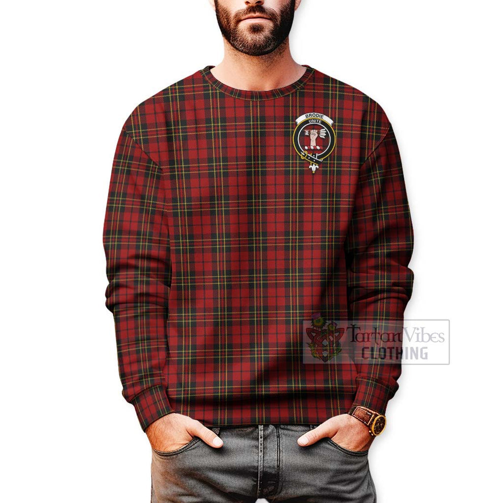 Tartan Vibes Clothing Brodie Tartan Sweatshirt with Family Crest and Bearded Skull Holding Bottles of Whiskey