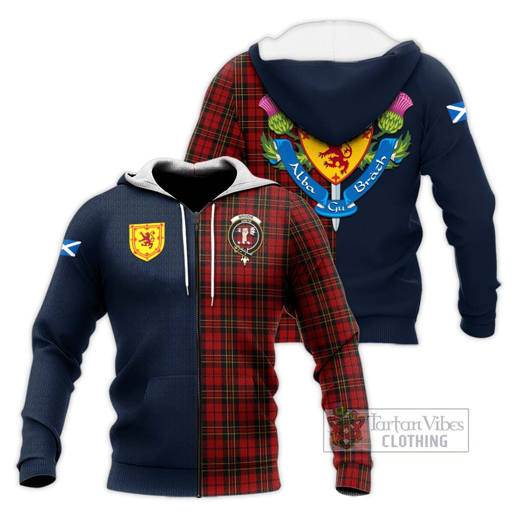 Tartan Vibes Clothing Brodie Tartan Knitted Hoodie with Scottish Lion Royal Arm Half Style