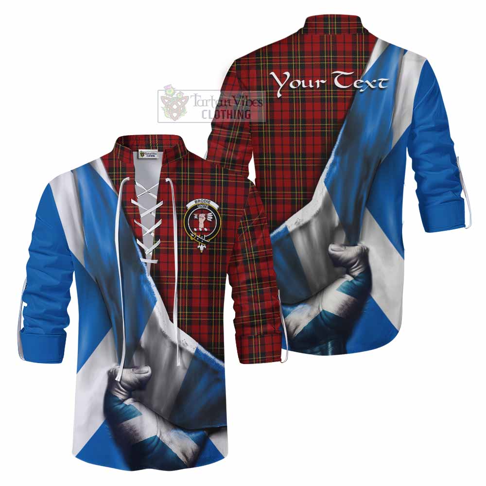 Tartan Vibes Clothing Brodie Tartan Ghillie Kilt Shirt with Family Crest Scotland Patriotic Style