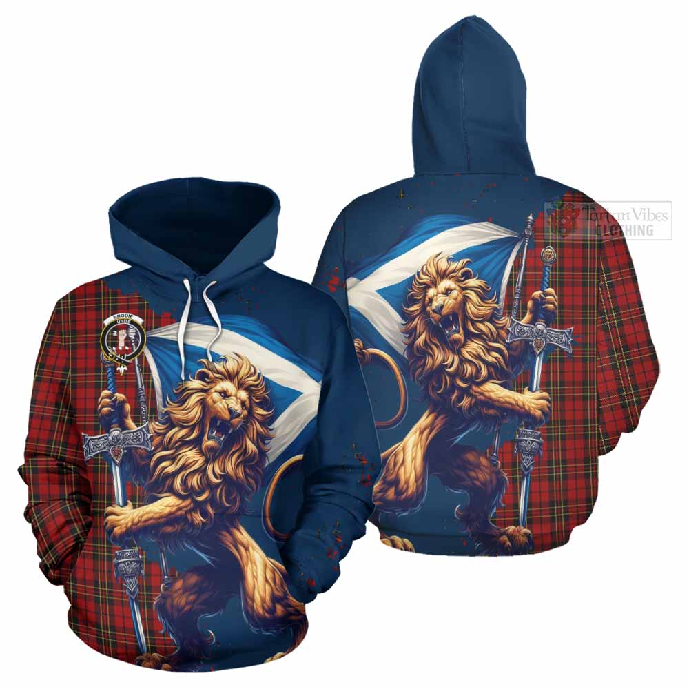 Tartan Vibes Clothing Brodie Tartan Family Crest Hoodie with Scottish Majestic Lion