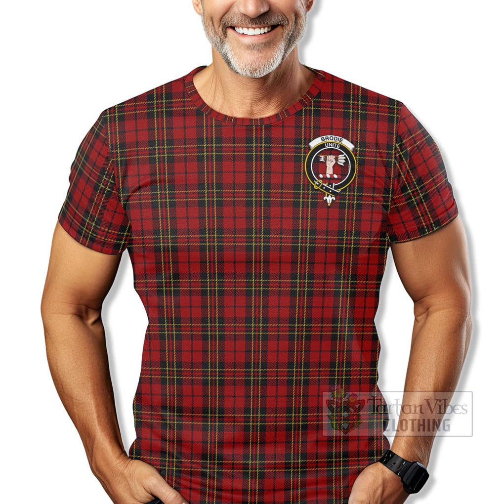 Tartan Vibes Clothing Brodie Tartan T-Shirt with Family Crest Celtic Skull Style