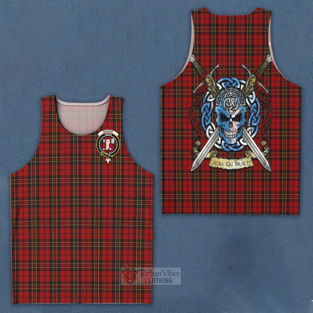 Tartan Vibes Clothing Brodie Tartan Men's Tank Top with Family Crest Celtic Skull Style