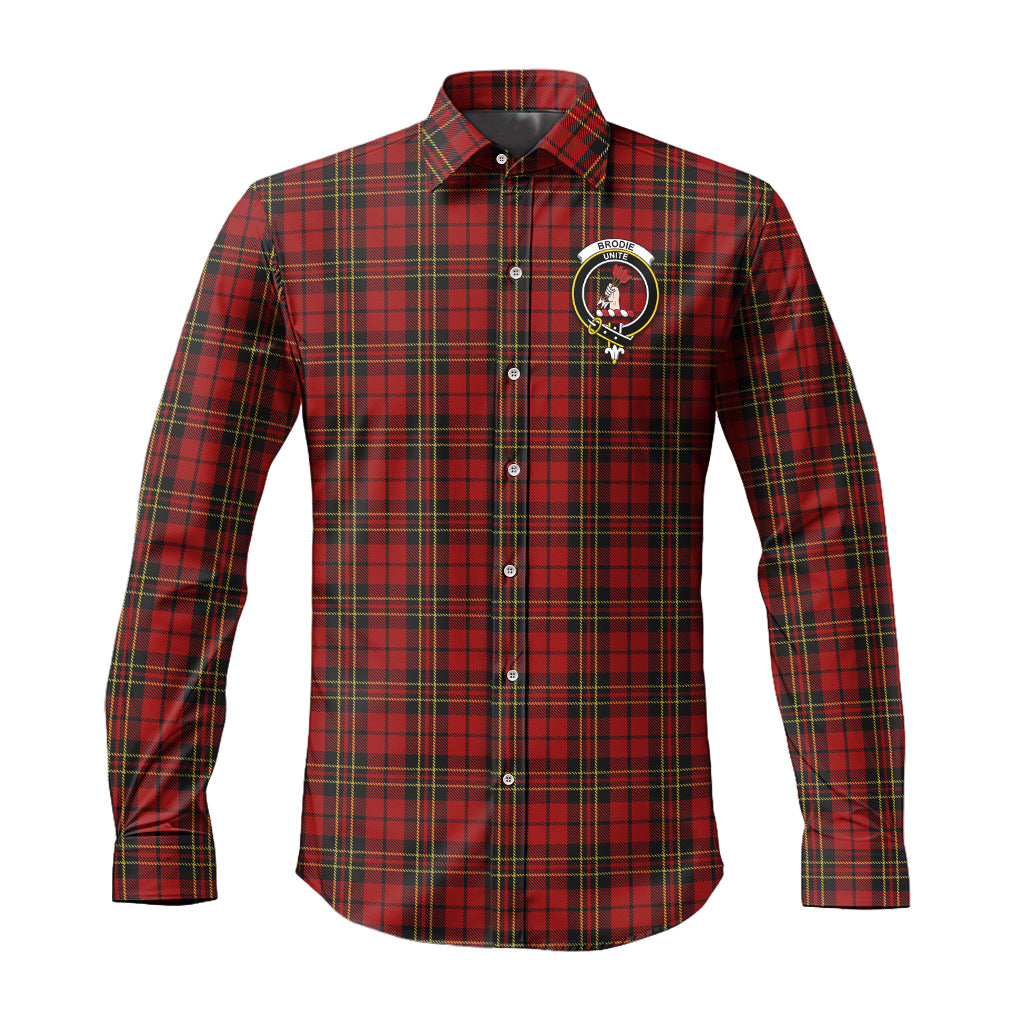 Brodie Tartan Long Sleeve Button Up Shirt with Family Crest - Tartanvibesclothing