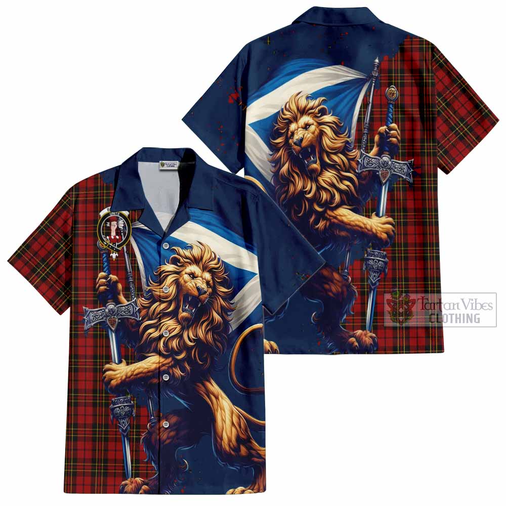 Tartan Vibes Clothing Brodie Tartan Family Crest Short Sleeve Button Shirt with Scottish Majestic Lion