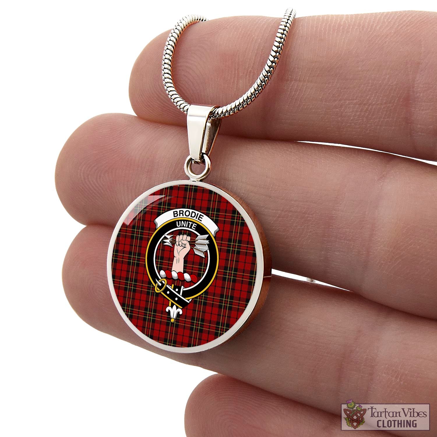 Tartan Vibes Clothing Brodie Tartan Circle Necklace with Family Crest