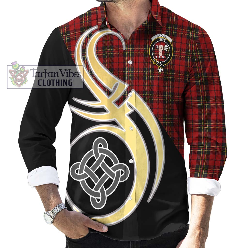 Brodie Tartan Long Sleeve Button Shirt with Family Crest and Celtic Symbol Style - Tartan Vibes Clothing