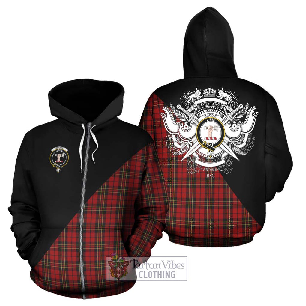 Brodie Tartan Hoodie with Family Crest and Military Logo Style - Tartanvibesclothing Shop