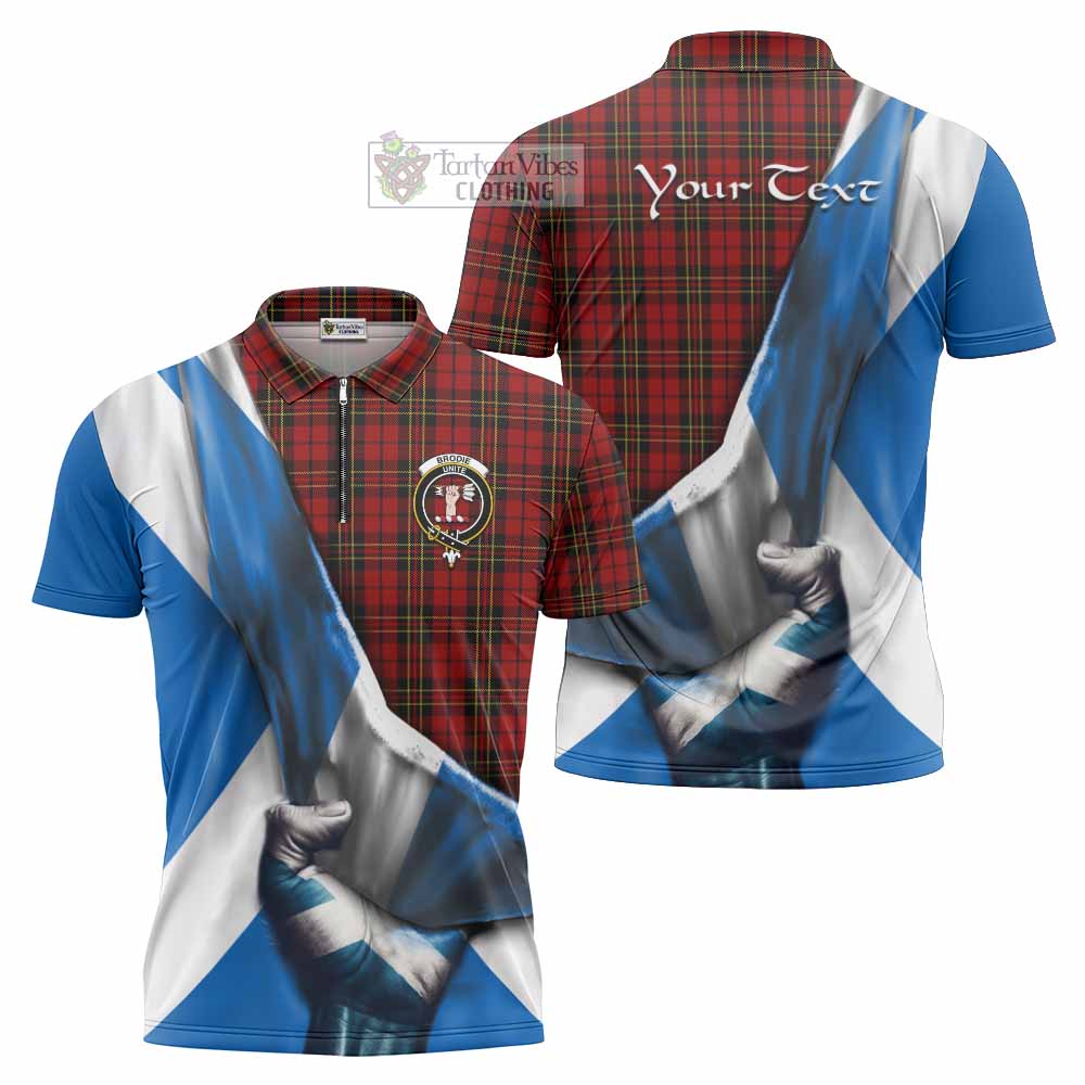 Tartan Vibes Clothing Brodie Tartan Zipper Polo Shirt with Family Crest Scotland Patriotic Style