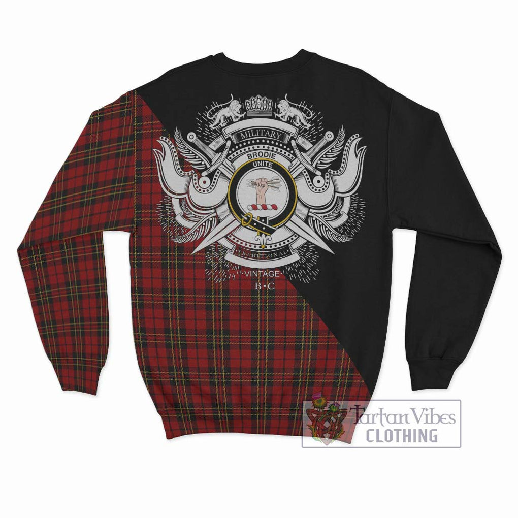 Brodie Tartan Sweatshirt with Family Crest and Military Logo Style - Tartanvibesclothing Shop