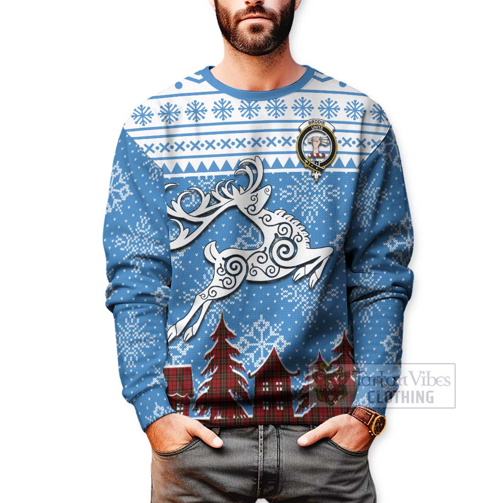 Tartan Vibes Clothing Brodie Clan Christmas Sweatshirt Celtic Reindeer Style