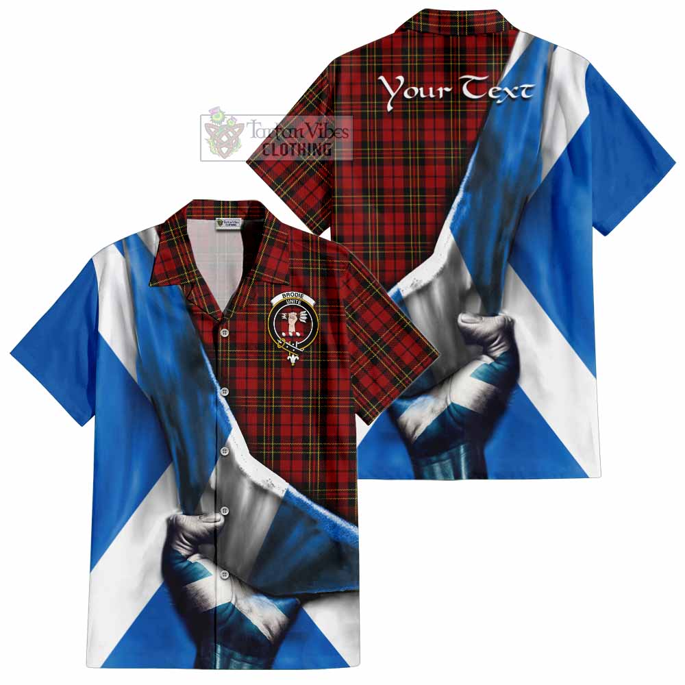 Tartan Vibes Clothing Brodie Tartan Short Sleeve Button Shirt with Family Crest Scotland Patriotic Style