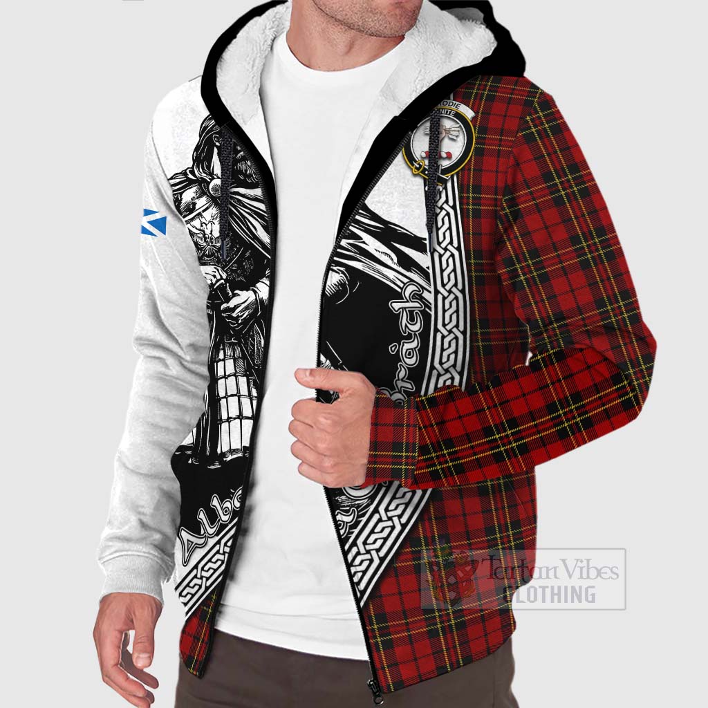 Tartan Vibes Clothing Brodie Tartan Clan Crest Sherpa Hoodie with Highlander Warrior Celtic Style