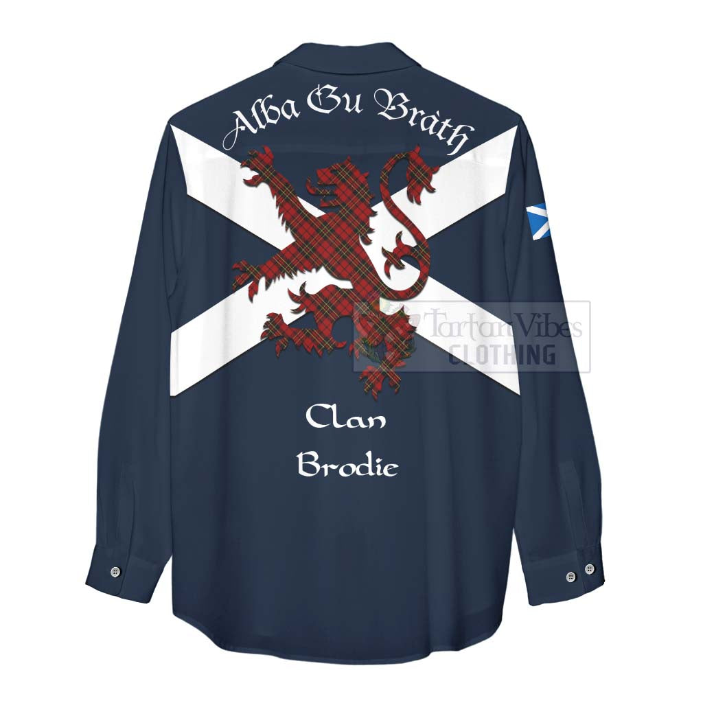 Tartan Vibes Clothing Brodie Tartan Lion Rampant Women's Casual Shirt Proudly Display Your Heritage with Alba Gu Brath and Clan Name