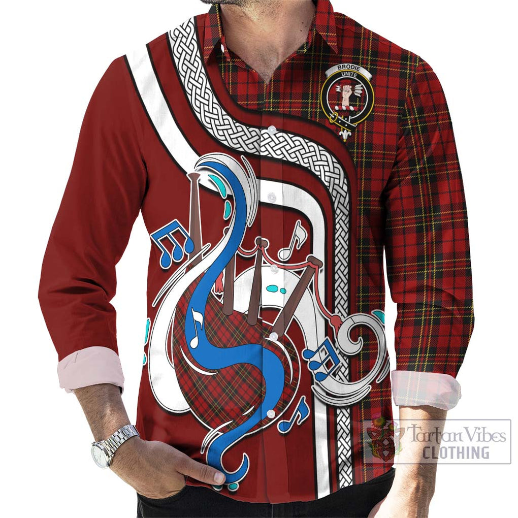 Brodie Tartan Long Sleeve Button Shirt with Epic Bagpipe Style - Tartanvibesclothing Shop