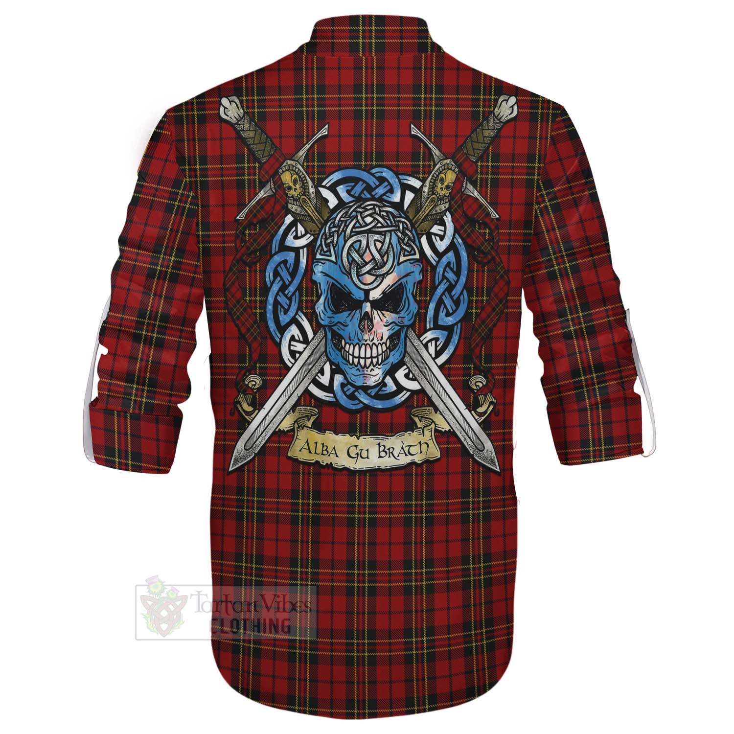 Tartan Vibes Clothing Brodie Tartan Ghillie Kilt Shirt with Family Crest Celtic Skull Style