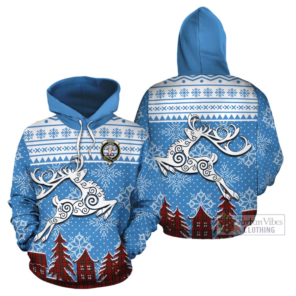 Tartan Vibes Clothing Brodie Clan Christmas Cotton Hoodie Celtic Reindeer Style