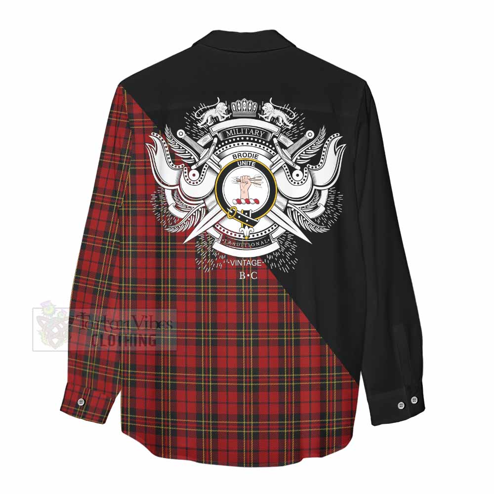 Tartan Vibes Clothing Brodie Tartan Women's Casual Shirt with Family Crest and Military Logo Style