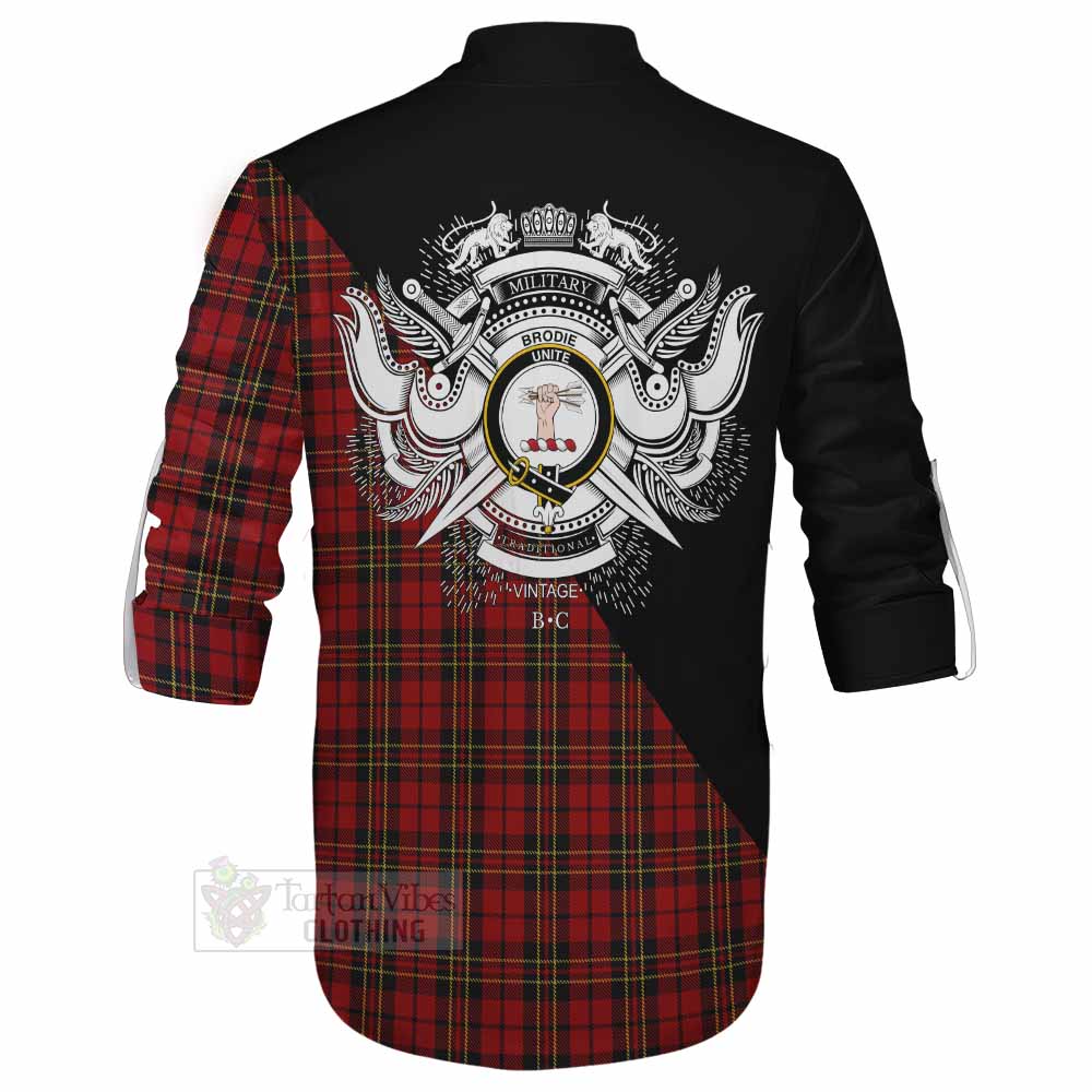 Tartan Vibes Clothing Brodie Tartan Ghillie Kilt Shirt with Family Crest and Military Logo Style