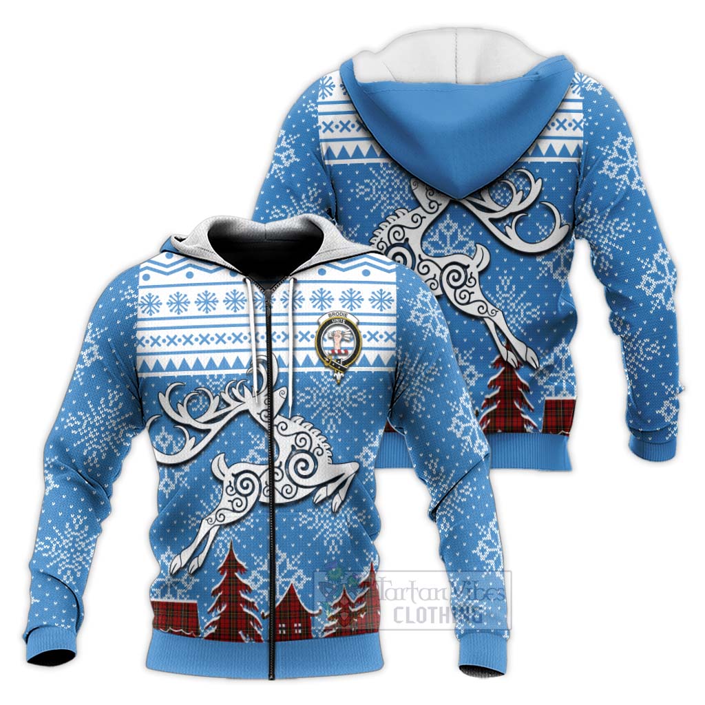 Tartan Vibes Clothing Brodie Clan Christmas Knitted Hoodie Celtic Reindeer Style