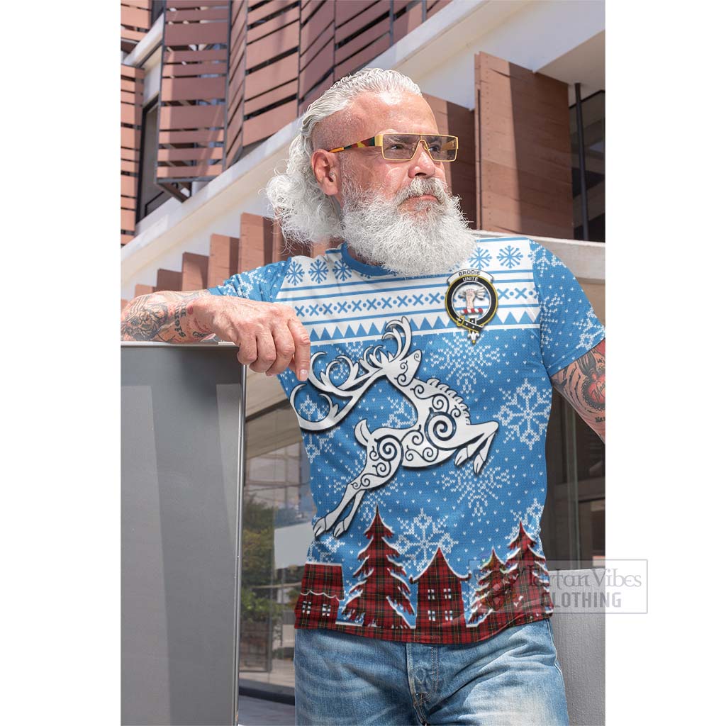 Tartan Vibes Clothing Brodie Clan Christmas Cotton T-shirt Celtic Reindeer Style