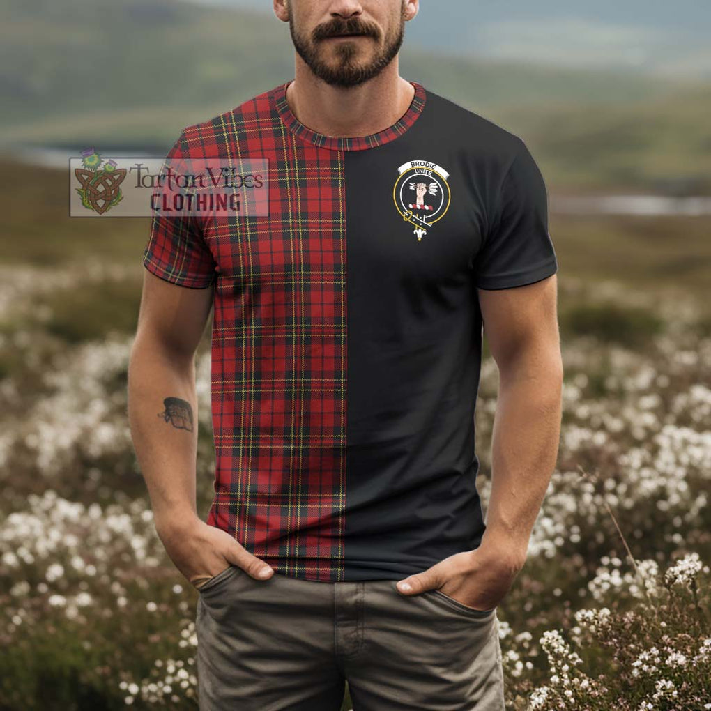 Brodie Tartan T-Shirt with Family Crest and Half Of Me Style - Tartanvibesclothing Shop