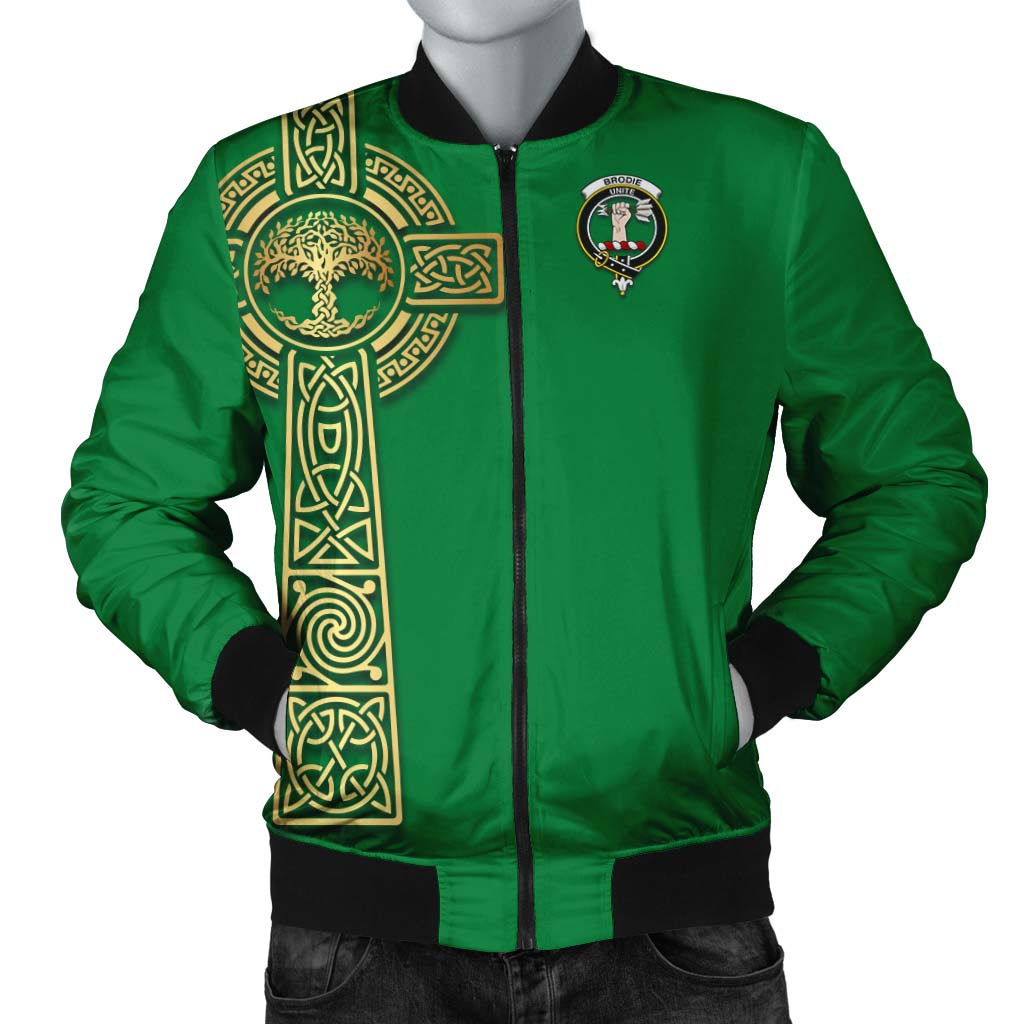 Brodie Clan Bomber Jacket with Golden Celtic Tree Of Life Unisex Irish Green - Tartanvibesclothing