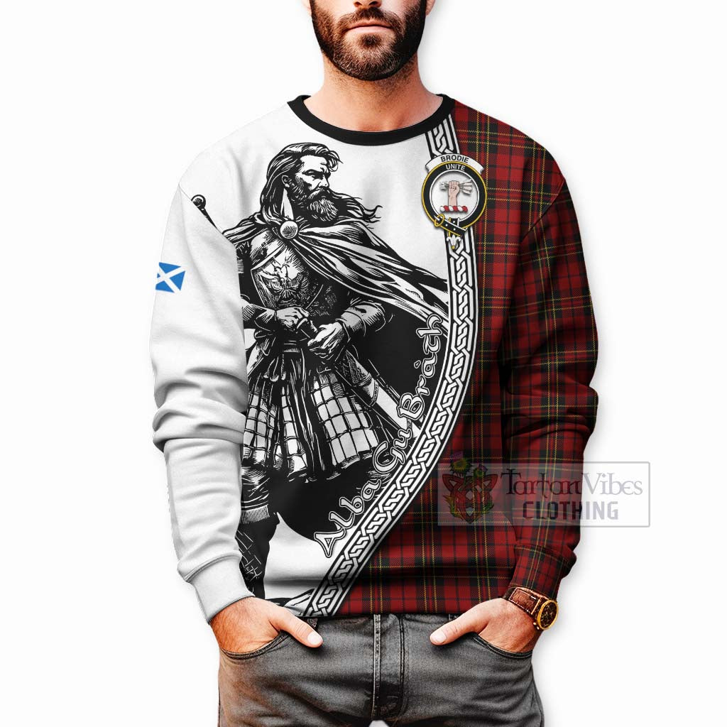 Tartan Vibes Clothing Brodie Tartan Clan Crest Sweatshirt with Highlander Warrior Celtic Style