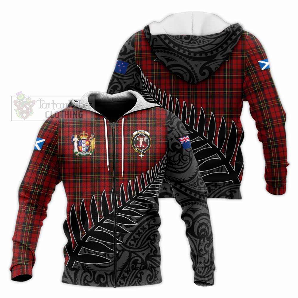 Tartan Vibes Clothing Brodie Crest Tartan Knitted Hoodie with New Zealand Silver Fern Half Style